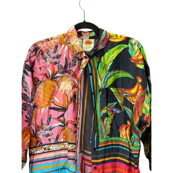 Farm Rio Multicolor Tropical Print Shirt Dress S Cotton Blend Button Front - Picture 8 of 10